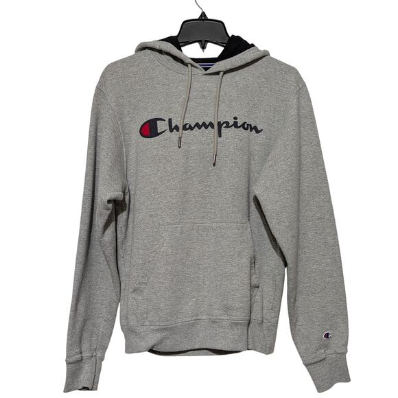 Champion Hoodie Mens Small Gray Pullover Sweatshirt Script & Embroidered Logo - Picture 1 of 9